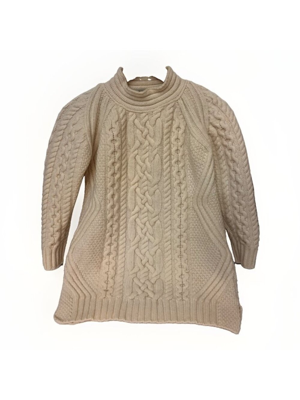 Aran Crafts Fishermans Sweater Womens Medium Ivory Merino Wool Cable Knit Chunky